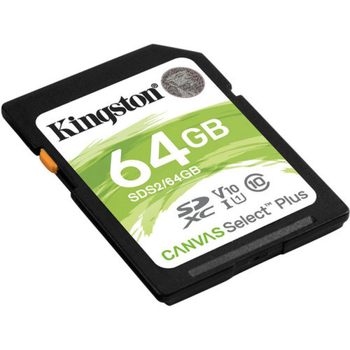 Kingston Canvas Select Plus SDS2 64 GB Class 10UHS-I U1 SDXC - 1 Pack - 100 MBs Read - Lifetime Warranty SDS264GB