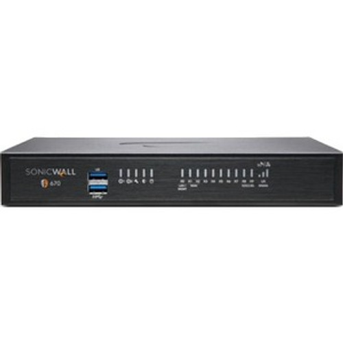 SonicWall TZ670 Network Security/Firewall Appliance - 8 Port - 10/100/1000Base-T, 10GBase-X - 10 Gigabit Ethernet - DES, 3DES, MD5, - (Fleet Network)