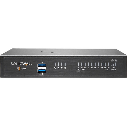 SonicWall TZ470 Network Security/Firewall Appliance - 8 Port - 10/100/1000Base-T - 2.5 Gigabit Ethernet - DES, 3DES, MD5, SHA-1, AES - (Fleet Network)