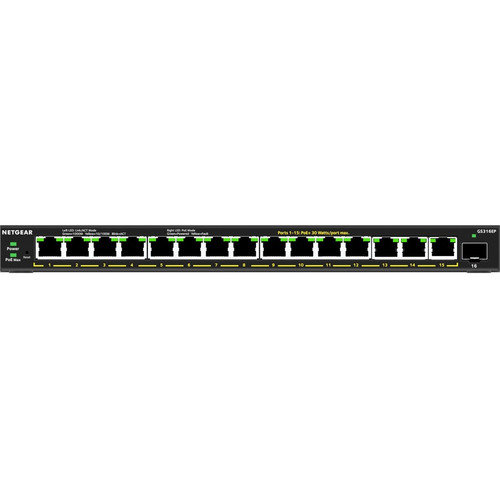 Netgear GS316EP Ethernet Switch - 15 Ports - Manageable - 3 Layer Supported - Modular - 1 SFP Slots - 180 W PoE Budget - Twisted Pair, (Fleet Network)