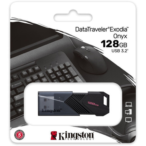 Kingston DataTraveler Exodia 128GB USB 32 Gen 1 Type A Flash Drive - 128 GB - USB 32 Gen 1 Type A - Matte Black - 5 Year DTXON128GB
