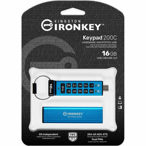 IronKey Keypad 200 16GB USB 32 Gen 1 Type C Flash Drive - 16 GB - USB 31 Gen 1 Type C - 145 MBs Read Speed - 115 MBs Write - IKKP200C16GB