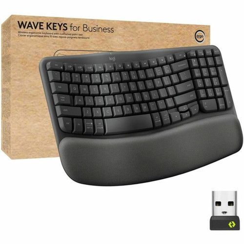 Logitech Wave Keys for Business Ergonomic Keyboard - Wireless Connectivity - Bluetooth - 3281 ft 10000 mm - USB Type A Interface - 920-012058