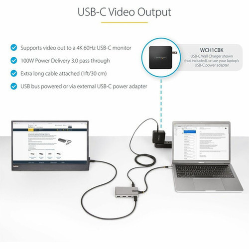 StarTechcom 4-Port USB-C Hub with USB-C DP Alt Mode Video Output 3x USB-A 1x USB-C 100W Power Delivery Pass-Through USB 32 - Hub HB31C3A1CDPPD3