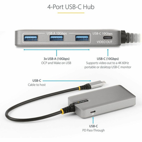 StarTechcom 4-Port USB-C Hub with USB-C DP Alt Mode Video Output 3x USB-A 1x USB-C 100W Power Delivery Pass-Through USB 32 - Hub HB31C3A1CDPPD3