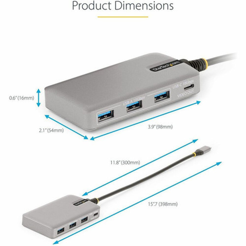 StarTechcom 4-Port USB-C Hub with USB-C DP Alt Mode Video Output 3x USB-A 1x USB-C 100W Power Delivery Pass-Through USB 32 - Hub HB31C3A1CDPPD3