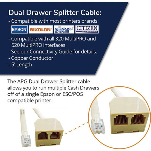 apg Printer Interface Cable  CD-D1D2EP Dual Drawer Splitter Cable  RJ-12 Male Splitter Cable for Epson Printers - RJ-12 Male CD-D1D2EP