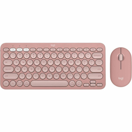 Logitech Pebble 2 Combo Wireless Keyboard and Mouse - USB Type A Wireless Bluetooth Keyboard - Tonal Rose - USB Type A Wireless Mouse (Fleet Network)