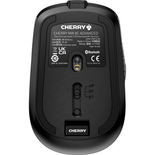 CHERRY MW 8C ADVANCED Rechargeable Wireless Mouse - Laser - Wireless - Bluetooth - 240 GHz - Rechargeable - Black - USB - 3000 dpi - JW-8100US