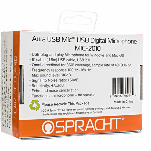 Spracht Wired Microphone - Black - 6 - 100 Hz to 16 kHz -47 dB - Omni-directional - USB 20 MIC2010
