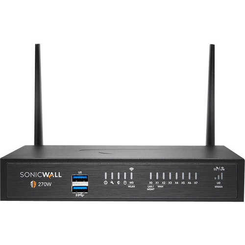 SonicWall TZ270W Network Security/Firewall Appliance - Intrusion Prevention - 8 Port - 1000Base-T - Gigabit Ethernet - 256 MB/s - LAN (Fleet Network)