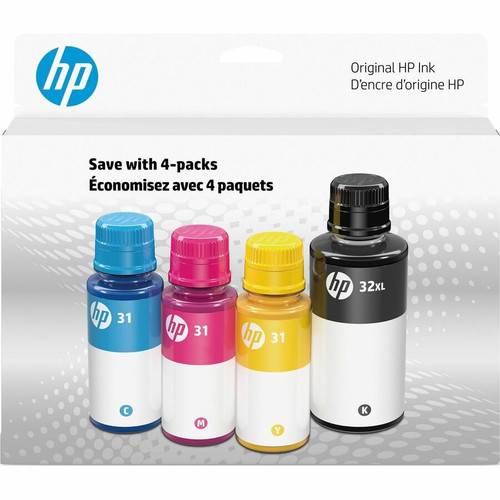 HP 31 Color and 32XL Black Original Ink Bottle 4-pack, 7E6X7AN - Inkjet - Black, Yellow, Cyan, Magenta - 8000 Pages - High Yield - 4 (Fleet Network)