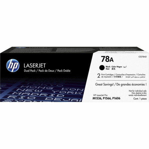 HP 78A Original Laser Toner Cartridge - Black - 2 Pack - 2100 Pages CE278AD