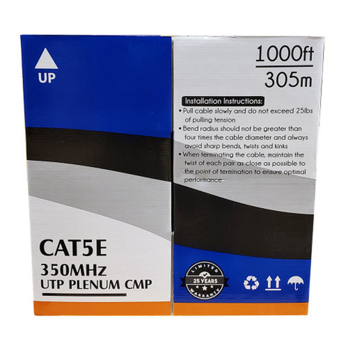 1000ft 4 Pair CAT5E 350Mhz Solid UUTP CMP Bulk Cable - Black