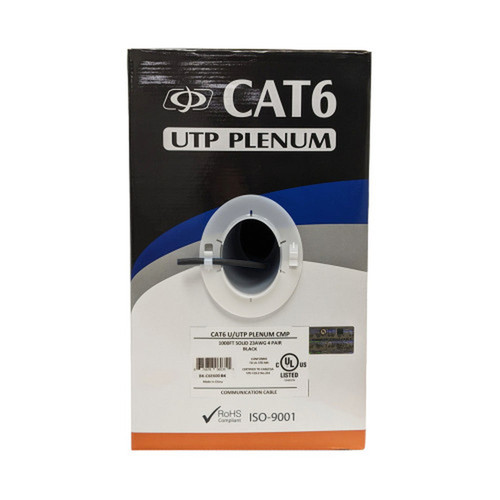 1000ft 4 Pair CAT6 Solid UUTP 550Mhz 23AWG CMP Plenum Bulk Cable - Black