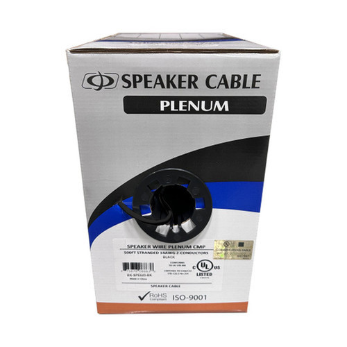 500ft 2C 14AWG Stranded Plenum Bulk Speaker Cable CMP - Black