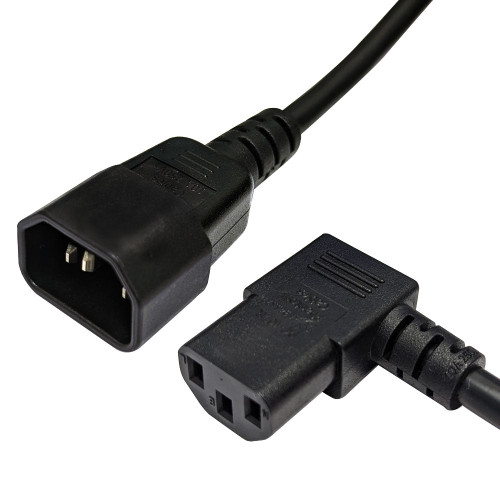 IEC C13 Right Angle to IEC C14 Power Cable - 18AWG - SJT Jacket - 3ft