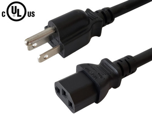 5-15P to C13 Power Cable - 18AWG - SJT Jacket - Black - 14AWG - 10ft
