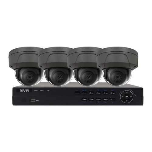4-Channel IP NVR with 4K Resolution Integrated PoE Ports 2TB Purple Surveillance Grade Hard Drive 4x 8MP Dome IP Cameras 30m IR Range IP67 Rate Fixed 28mm Lens Grey - Security Camera Package