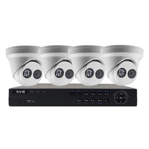 4-Channel IP NVR with 4K Resolution Integrated PoE Ports 2TB Purple Surveillance Grade Hard Drive 4x 8MP Turret IP Cameras 30m IR Range IP67 Rate 3x fixed 28mm lens and 1x fixed 4mm lens White - Security Camera Package