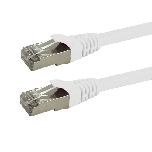RJ45 Cat6a SSTP 10GB Molded Patch Cable - Premium Fluke® Patch Cable Certified - CMR Riser Rated - White - 7ft