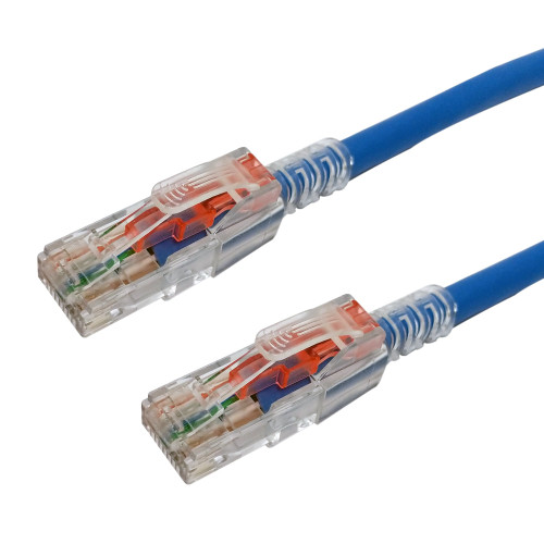 RJ45 Cat6a Patch Cable - Custom Locking Style Boot - Blue - 8 inch