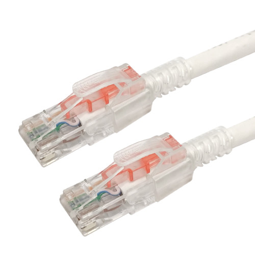 RJ45 Cat6a Patch Cable - Custom Locking Style Boot - White - 1ft