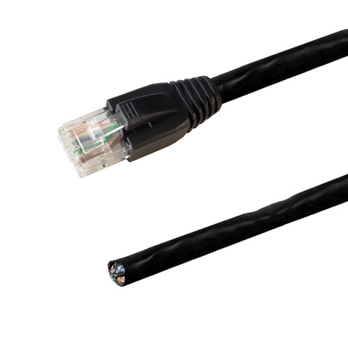RJ45 to Blunt CAT6A Solid UTP Pigtail Cable - Molded Style Boot - CMR/FT4 - Black - 25ft - 568A
