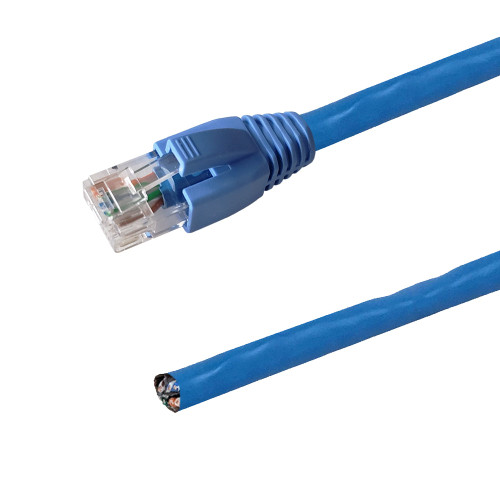 RJ45 to Blunt CAT6A Solid UTP Pigtail Cable - Molded Style Boot - CMR/FT4 - Blue - 100ft - 568A