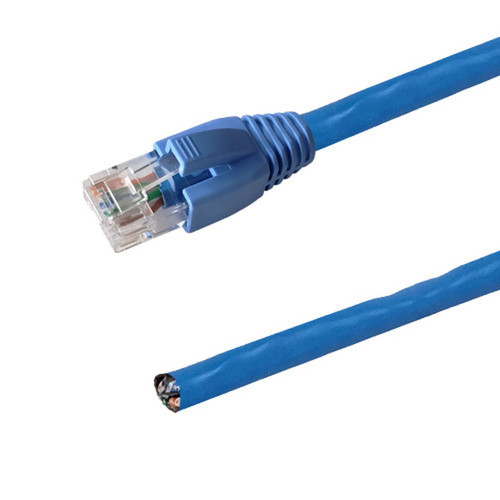 RJ45 to Blunt CAT6A Solid UTP Pigtail Cable - Molded Style Boot - CMRFT4 - Blue - 80ft - 568A