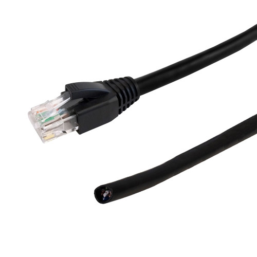RJ45 to Blunt Cat6 Solid UTP Outdoor UV Direct Burial Pigtail Cable - Black - 15ft - 568A