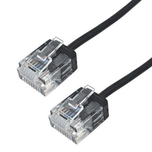 Cat6A UTP Micro-Thin Molded Patch Cable - 32AWG - Riser CMR - Black - 6 inch