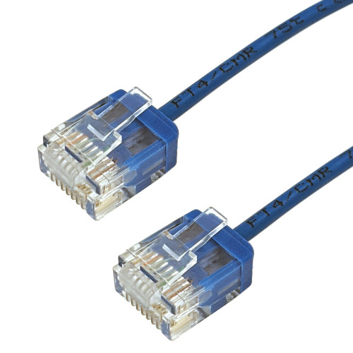 Cat6 UTP Micro-Thin Molded Patch Cable - 32AWG - Riser CMR - Blue - 2ft