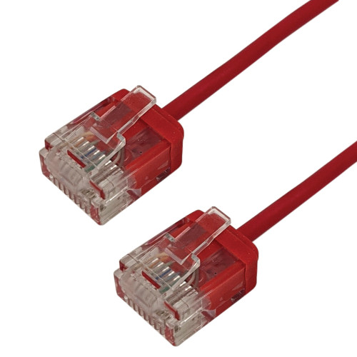Cat6 UTP Micro-Thin Molded Patch Cable - 32AWG - Riser CMR - Red - 2ft