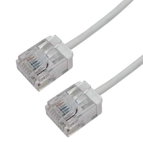 Cat6 UTP Micro-Thin Molded Patch Cable - 32AWG - Riser CMR - White - 1ft