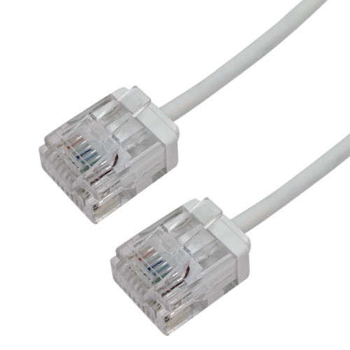 Cat6 UTP Micro-Thin Molded Patch Cable - 32AWG - Riser CMR - White - 6ft