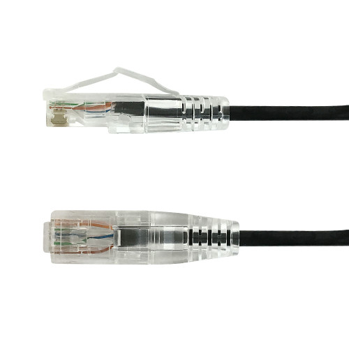 RJ45 Cat6 UTP Ultra-Thin Patch Cable - Premium Fluke® Patch Cable Certified - CMR Riser Rated - Black - 1ft