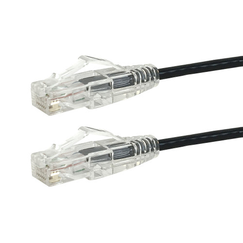 RJ45 Cat6 UTP Ultra-Thin Patch Cable - Premium Fluke® Patch Cable Certified - CMR Riser Rated - Black - 7ft