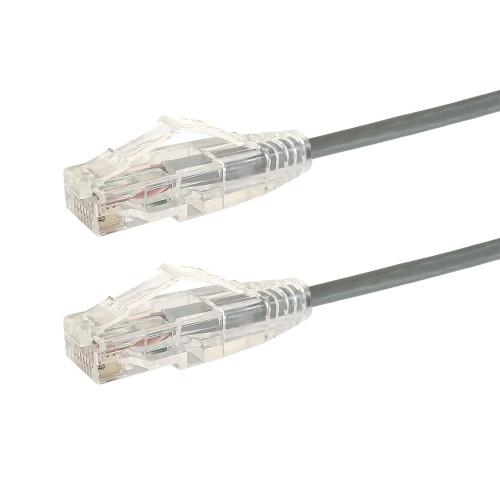 RJ45 Cat6 UTP Ultra-Thin Patch Cable - Premium Fluke® Patch Cable Certified - CMR Riser Rated - Grey - 7ft