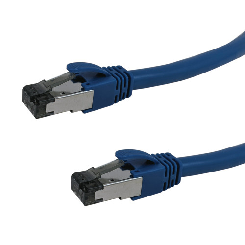 Cat8 S/FTP 40G Shielded Patch Cable - 24AWG - Riser CMR - Blue - 2ft