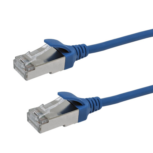 Cat8 FFTP 40G Ultra-Thin Molded Patch Cable - 30AWG - Riser CMR - Blue - 1ft
