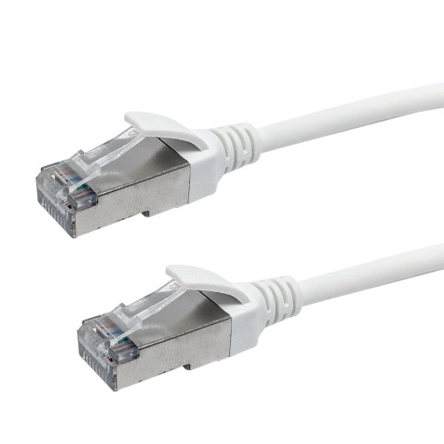 Cat8 FFTP 40G Ultra-Thin Molded Patch Cable - 30AWG - Riser CMR - White - 2ft