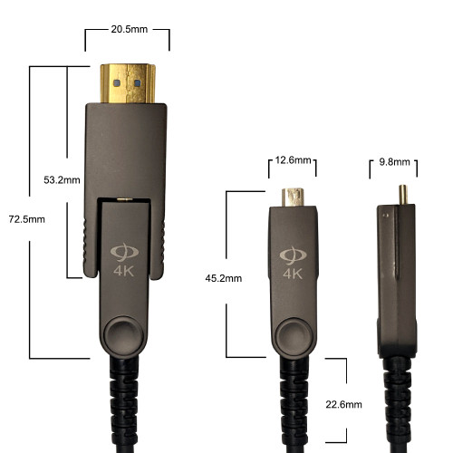 AOC 2.0 - Active Optical Cable - HDMI High Speed with Detachable Head - 4K@60Hz - 18Gbps - HDR Cable - CMP Plenum Rated - 50ft