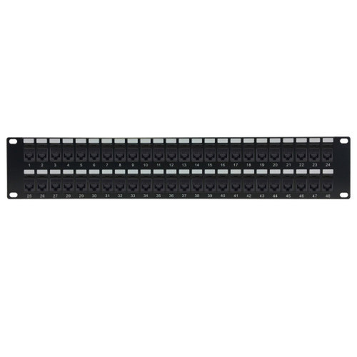 48-Port Cat6a Patch Panel 19 Rackmount 2U - Pass-Through - Black