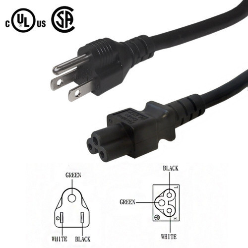 5-15P to C5 Three Prong Power Cable - SJT Jacket - 12ft - 18AWG