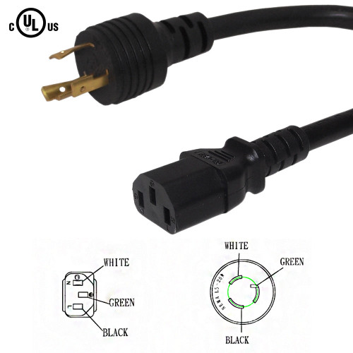 NEMA L5-20P to IEC C13 Power Cable - SJT Jacket - 15ft - 14AWG