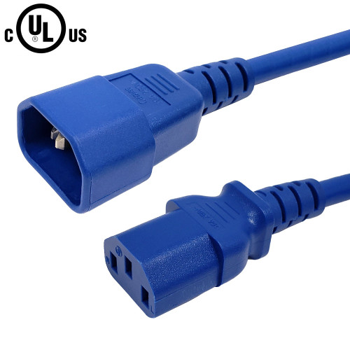 IEC C13 to IEC C14 Power Cable - SJT Jacket - 18AWG (10A 250V) - Blue - 1ft