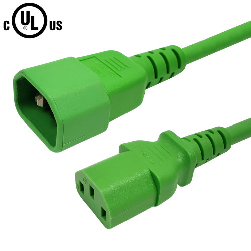 IEC C13 to IEC C14 Power Cable - SJT Jacket - 18AWG (10A 250V) - Green - 2ft