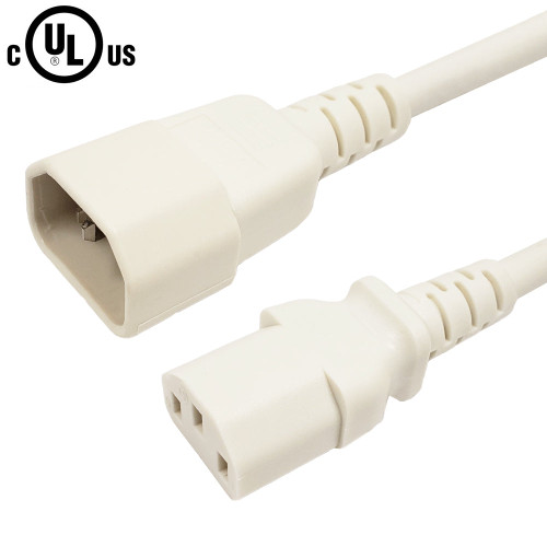 IEC C13 to IEC C14 Power Cable - SJT Jacket - 14AWG (15A 250V) - White - 3ft