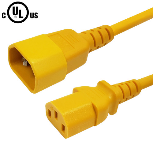 IEC C13 to IEC C14 Power Cable - SJT Jacket - 14AWG (15A 250V) - Yellow - 1ft